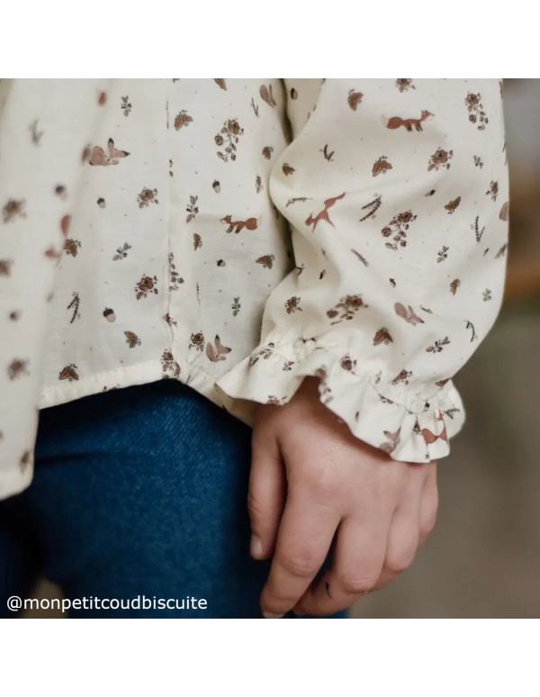 Cranberry, Tissu popeline de coton biologique, Roses d'Automne, Fond ecru, Atelier Rubael