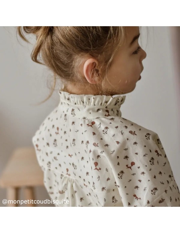 Cranberry, Tissu popeline de coton biologique, Roses d'Automne, Fond ecru, Atelier Rubael