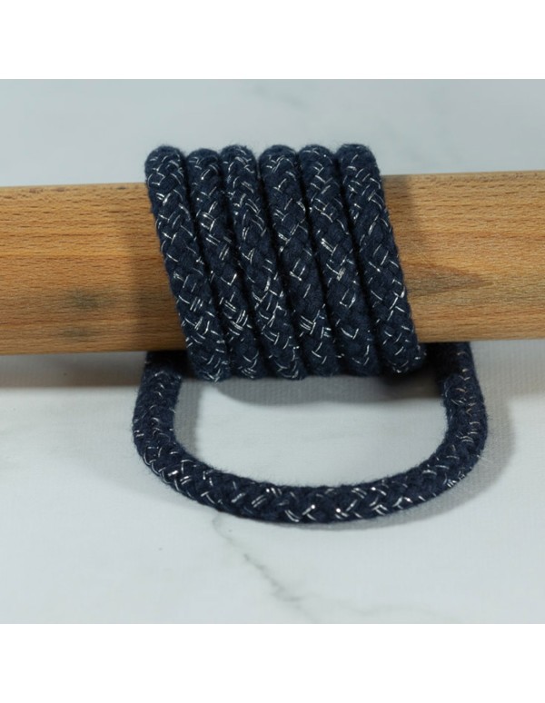 Cranberry, Cordon souple tresse aux fils argentes, bleu marine, 8mm