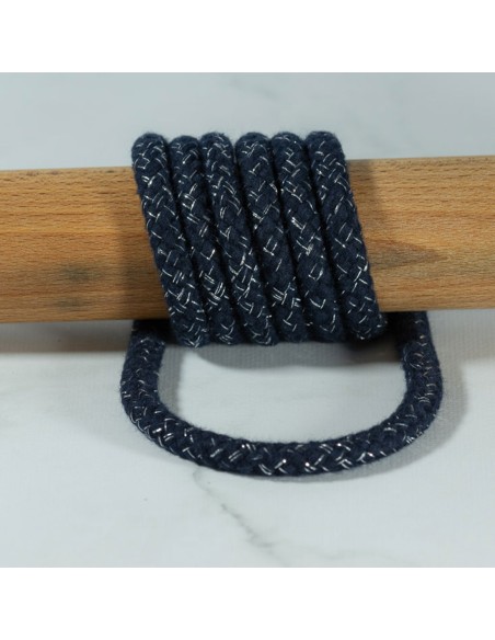 Cranberry, Cordon souple tresse aux fils argentes, bleu marine, 8mm