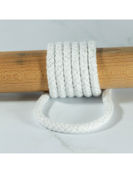 Cranberry, Cordon souple tresse aux fils argentes, blanc, 8mm