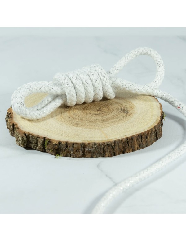 Cranberry, Cordon souple torsade aux fils argentes, blanc, 8mm