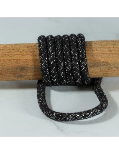 Cranberry, Cordon souple tresse aux fils argentes, noir, 8mm