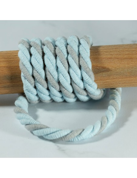 Cranberry, Cordon de coton torsade, souplesse medium, bleu ciel et gris clair, 10mm