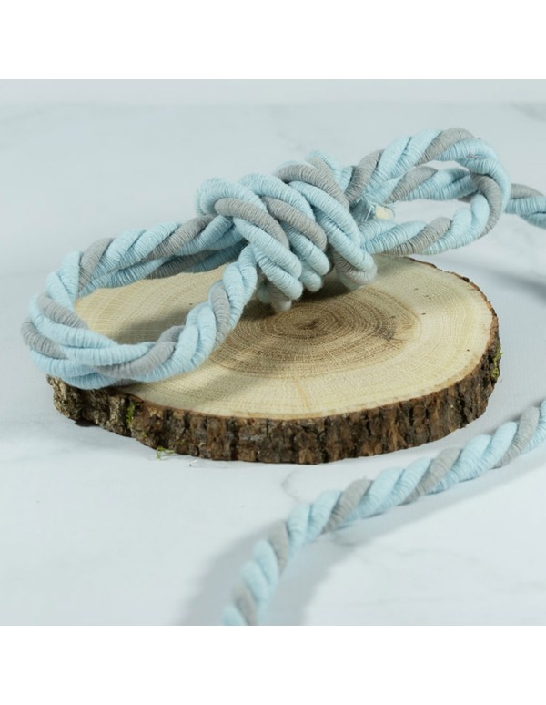 Cranberry, Cordon de coton torsade, souplesse medium, bleu ciel et gris clair, 10mm