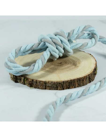Cranberry, Cordon de coton torsade, souplesse medium, bleu ciel et gris clair, 10mm