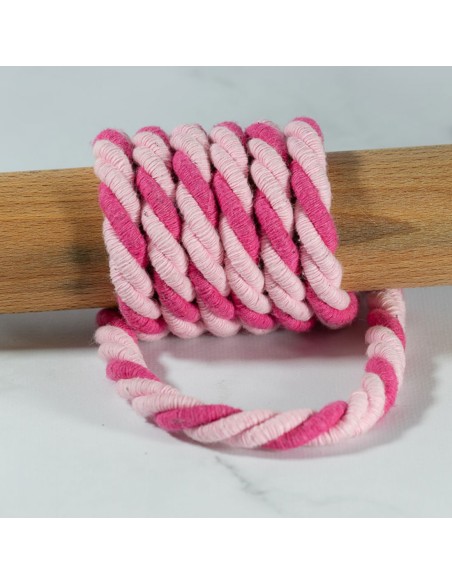 Cranberry, Cordon de coton torsade, souplesse medium, rose clair et rose fonce, 10mm
