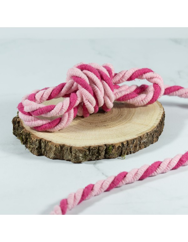 Cranberry, Cordon de coton torsade, souplesse medium, rose clair et rose fonce, 10mm