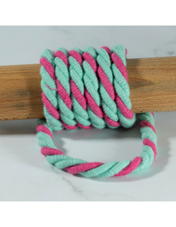 Cranberry, Cordon de coton torsade, souplesse medium, vert menthe et rose fonce, 10mm