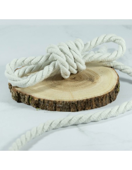 Cranberry, Cordon de coton torsade, souplesse medium, blanc casse, 10mm