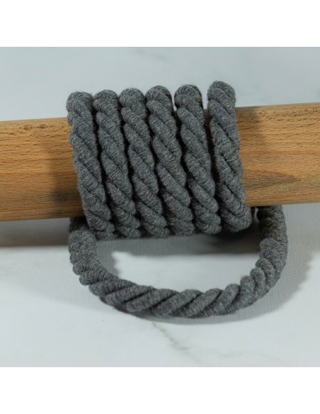 Cranberry, Cordon de coton torsade, souplesse medium, gris fonce, 10mm