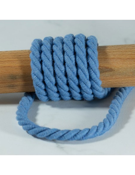 Cranberry, Cordon de coton torsade, souplesse medium, bleu, 10mm