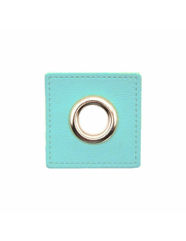 Cranberry, oeillet argente, patch simili-cuir vert d eau a coudre, 8mm