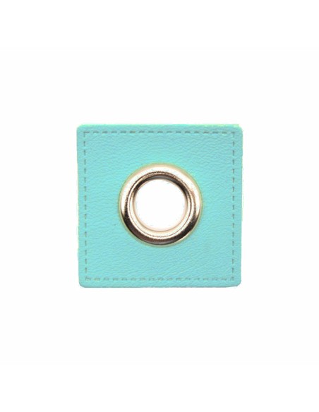 Cranberry, oeillet argente, patch simili-cuir vert d eau a coudre, 8mm