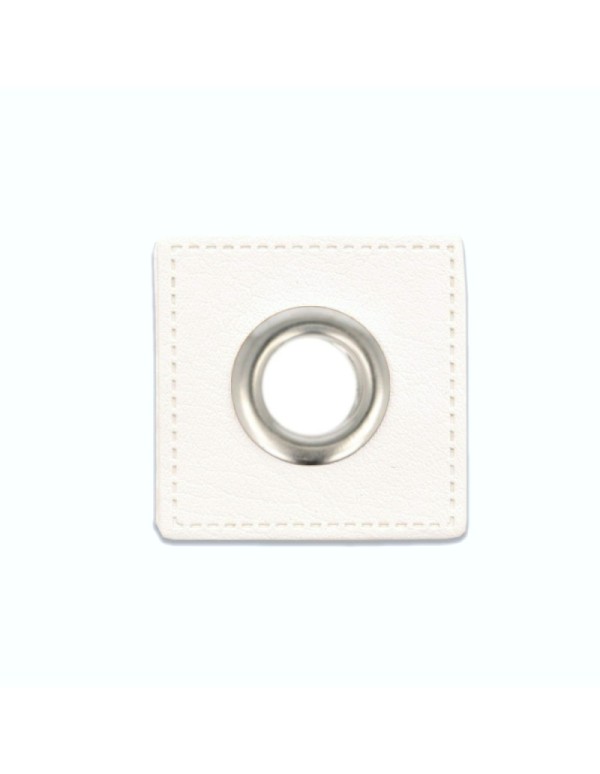 Cranberry, oeillet argente, patch simili-cuir blanc a coudre, 8mm