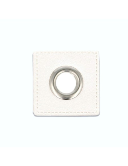 Cranberry, oeillet argente, patch simili-cuir blanc a coudre, 8mm