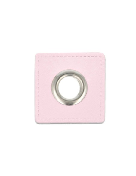 Cranberry, oeillet argente, patch simili-cuir rose clair a coudre, 8mm