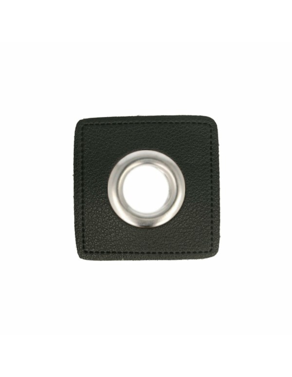 Cranberry, oeillet argente, patch simili-cuir noir a coudre, 8mm