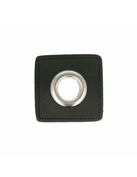 Cranberry, oeillet argente, patch simili-cuir noir a coudre, 8mm
