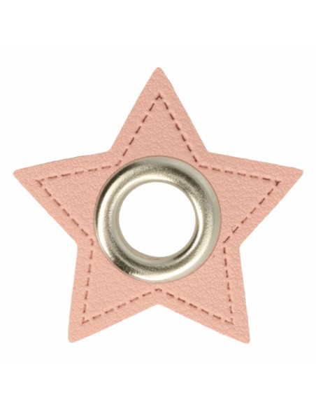 Cranberry, oeillet argente, patch etoile simili-cuir rose clair a coudre, 8mm