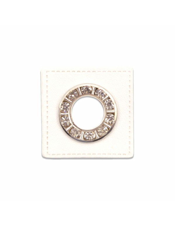 Cranberry, oeillet argente a strass, patch simili-cuir blanc a coudre, 9mm