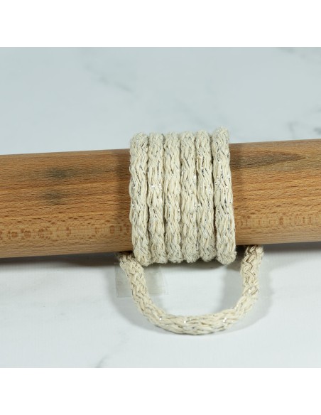 Cranberry, Cordon souple tresse aux fils argentes, ecru, 6mm