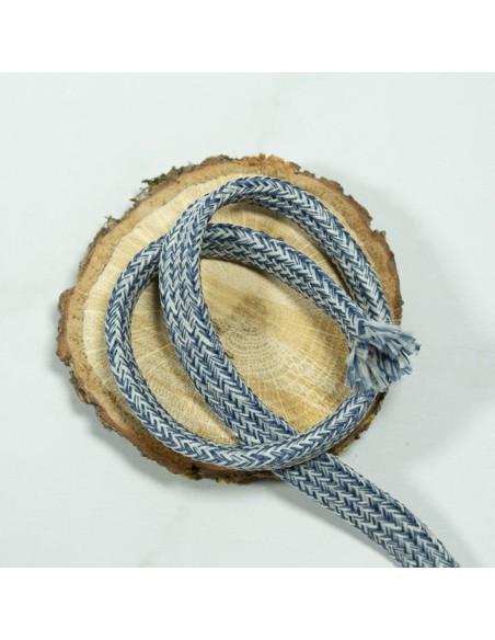 Cranberry, Cordon souple tresse plat, bleu et blanc, 10mm