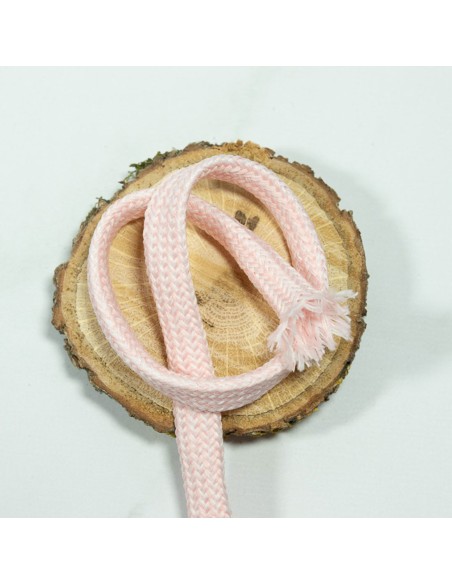 Cranberry, Cordon souple tresse plat, rose et blanc, 10mm