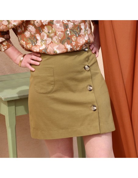 Cranberry, Gabardine legere et souple de coton biologique, effet twill, couleur Olive clair, La Maison Naive