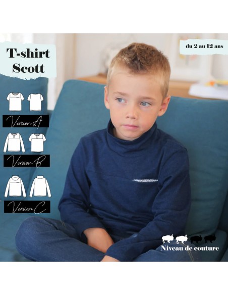 Cranberry, Patron Garçon, T-shirt et Col roulé Scott (du 2 au 12 ans), Super Bison