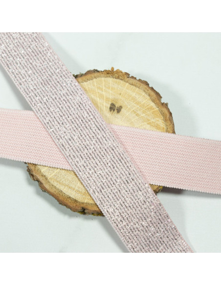 Cranberry Elastique fantaisie lurex argente sur fond rose clair 2.5 cm