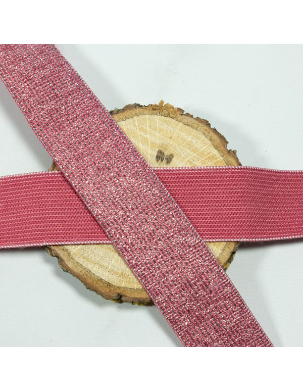 Cranberry Elastique fantaisie lurex argente sur fond rose fuchsia 2.5 cm