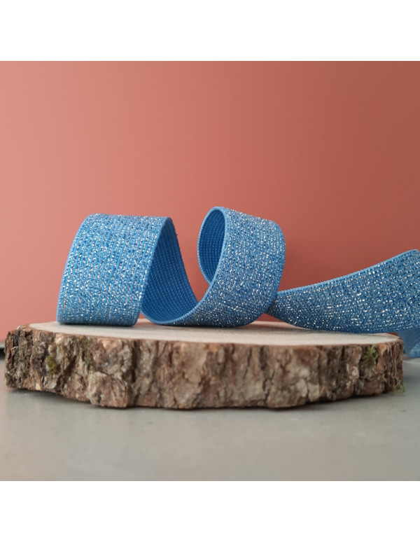 Cranberry Elastique fantaisie lurex argente sur fond bleu 2.5 cm