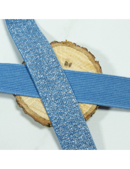 Cranberry Elastique fantaisie lurex argente sur fond bleu 2.5 cm