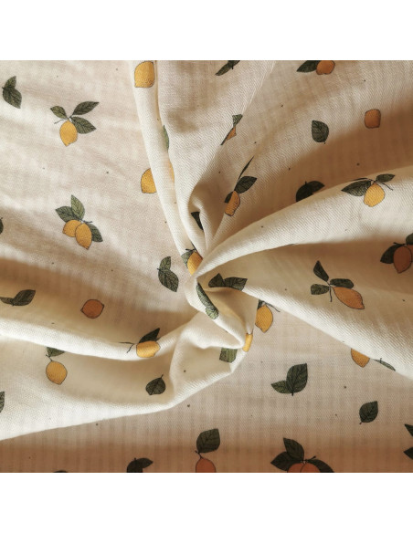 Cranberry Tissu coton trame biologique Limonade Fond ecru Atelier Rubael