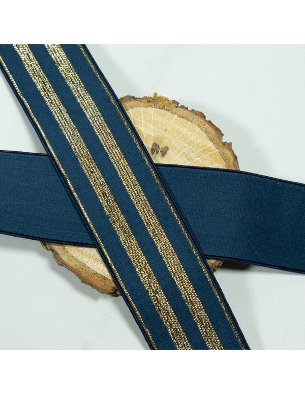 Cranberry Elastique fantaisie lurex dore sur fond bleu marine 3 cm