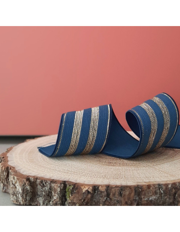 Cranberry Elastique fantaisie lurex dore sur fond bleu marine 3 cm