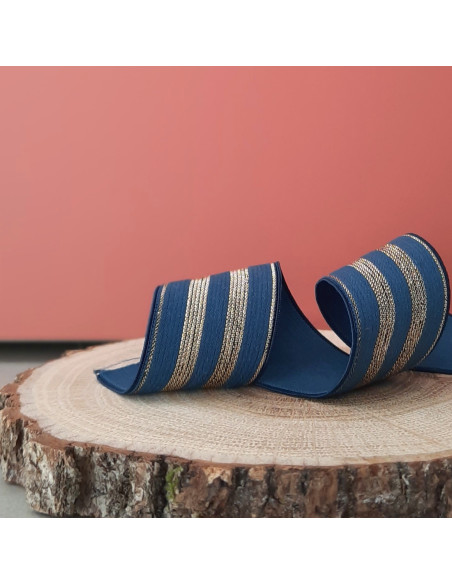 Cranberry Elastique fantaisie lurex dore sur fond bleu marine 3 cm