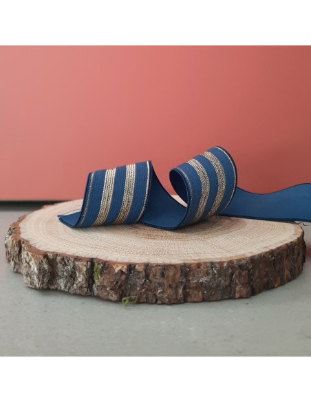 Cranberry Elastique fantaisie lurex dore sur fond bleu marine 3 cm