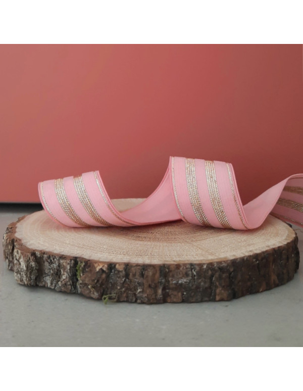 Cranberry Elastique fantaisie lurex dore sur fond rose 3 cm