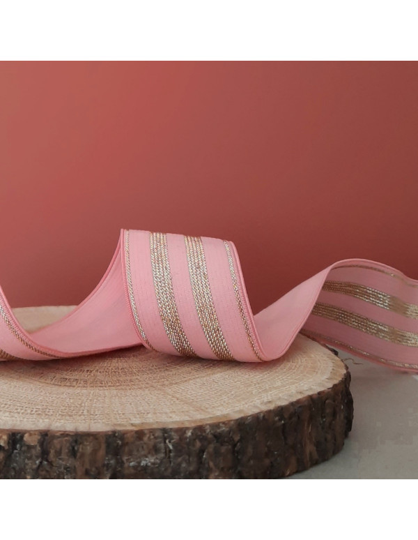 Cranberry Elastique fantaisie lurex dore sur fond rose 3 cm