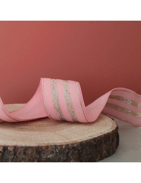 Cranberry Elastique fantaisie lurex dore sur fond rose 3 cm