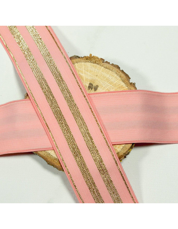 Cranberry Elastique fantaisie lurex dore sur fond rose 3 cm