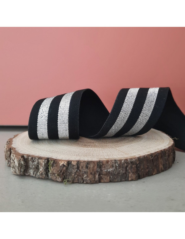 Cranberry Elastique fantaisie lurex argent sur fond noir 4 cm