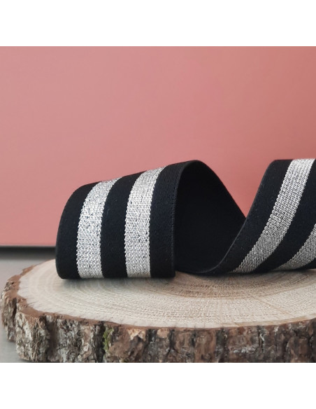 Cranberry Elastique fantaisie lurex argent sur fond noir 4 cm