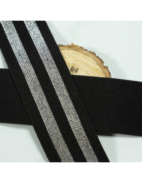 Cranberry Elastique fantaisie lurex argent sur fond noir 4 cm