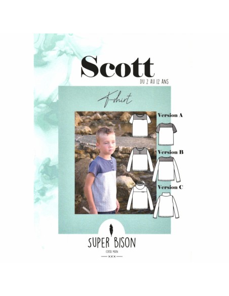 Cranberry, Patron Garçon, T-shirt et Col roulé Scott (du 2 au 12 ans), Super Bison