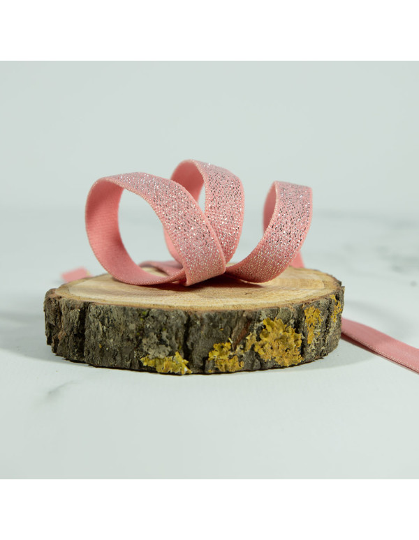 Cranberry Elastique lurex argenté sur fond rose 1 cm