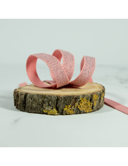 Cranberry Elastique lurex argenté sur fond rose 1 cm