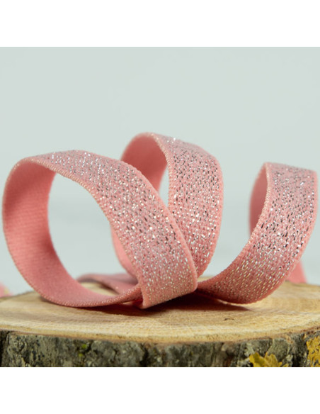 Cranberry Elastique lurex argenté sur fond rose 1 cm